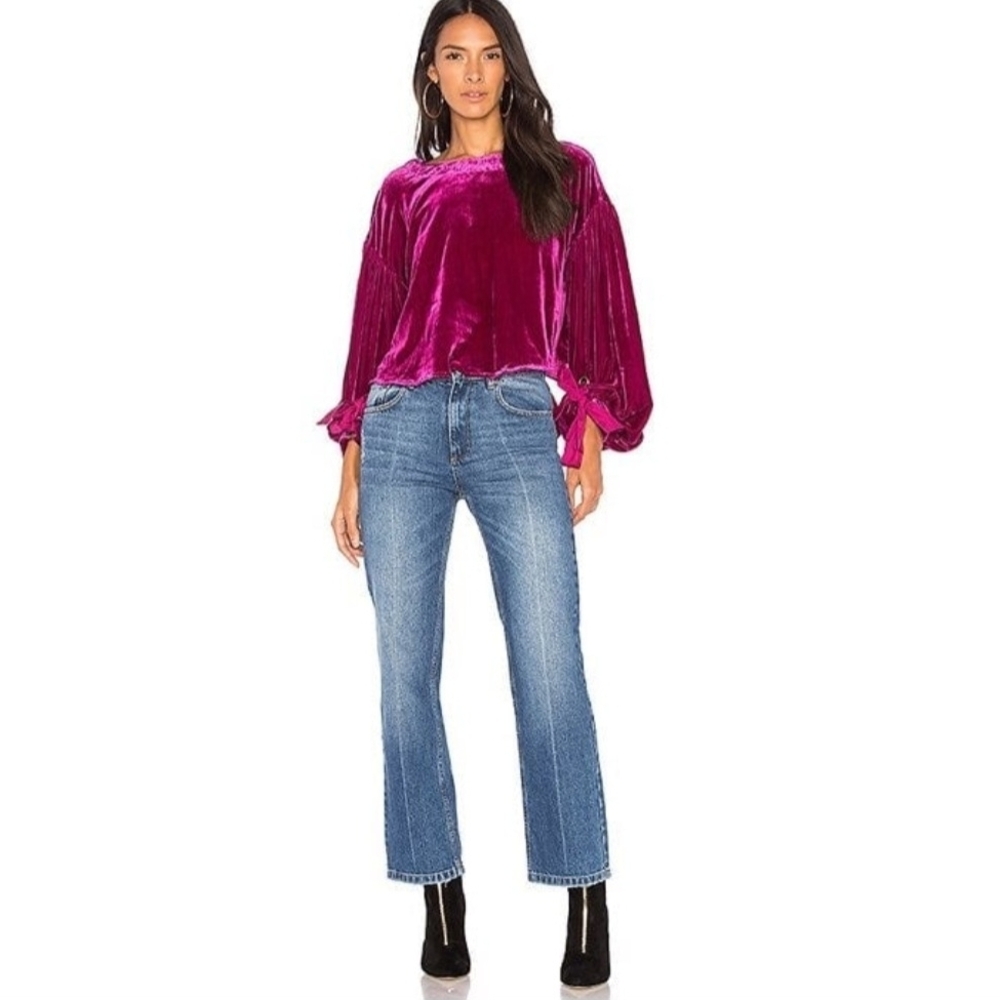 Free People Magenta Velvet Open-Back Blouse - Picture 3 of 5